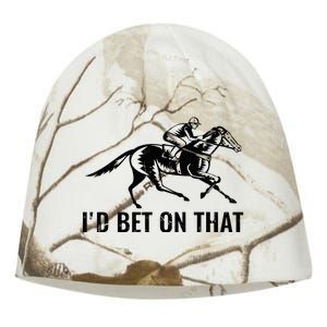 Horses Funny Horse Racing Id Bet On That Horse Riding Kati - Camo Knit Beanie