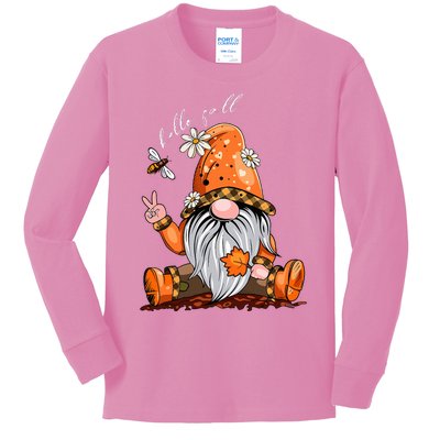 Hello Fall Happy Thanksgiving Gnome Pumpkin Fall Season Kids Long Sleeve Shirt