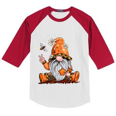 Hello Fall Happy Thanksgiving Gnome Pumpkin Fall Season Kids Colorblock Raglan Jersey