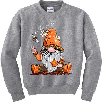 Hello Fall Happy Thanksgiving Gnome Pumpkin Fall Season Kids Sweatshirt