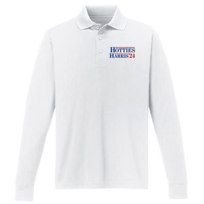 Hotties For Harris 2024 Funny Kamala Harris 2024 Performance Long Sleeve Polo