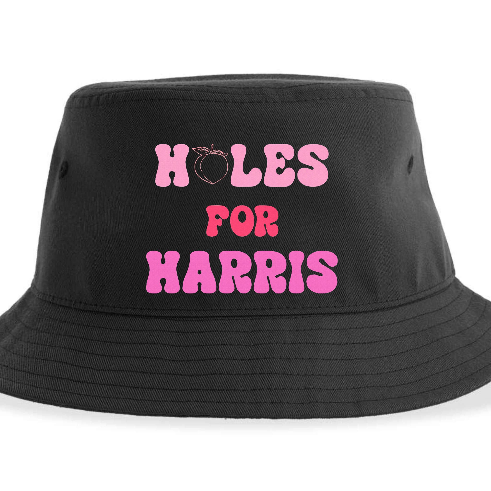 Holes For Harris Booty Peach Kamala Hippie Quote Sustainable Bucket Hat