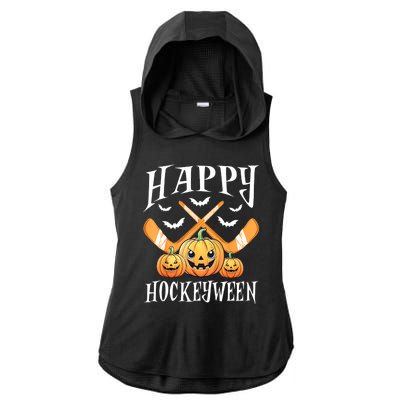 Happy Funny Hockeyween Pumpkin Hockey Lovers Gift Ladies PosiCharge Tri-Blend Wicking Draft Hoodie Tank