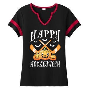 Happy Funny Hockeyween Pumpkin Hockey Lovers Gift Ladies Halftime Notch Neck Tee