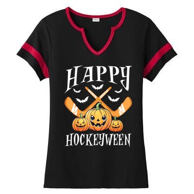 Happy Funny Hockeyween Pumpkin Hockey Lovers Gift Ladies Halftime Notch Neck Tee