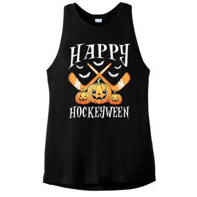 Happy Funny Hockeyween Pumpkin Hockey Lovers Gift Ladies PosiCharge Tri-Blend Wicking Tank