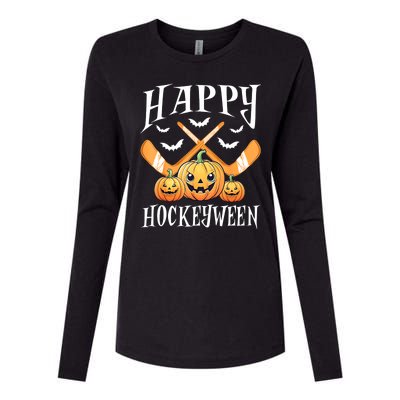 Happy Funny Hockeyween Pumpkin Hockey Lovers Gift Womens Cotton Relaxed Long Sleeve T-Shirt