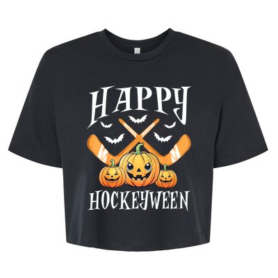 Happy Funny Hockeyween Pumpkin Hockey Lovers Gift Bella+Canvas Jersey Crop Tee