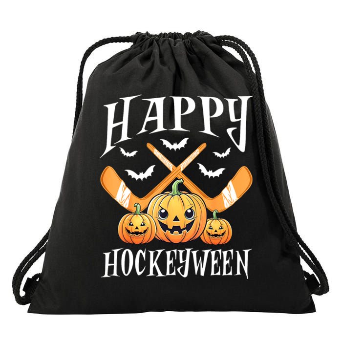 Happy Funny Hockeyween Pumpkin Hockey Lovers Gift Drawstring Bag