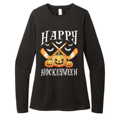 Happy Funny Hockeyween Pumpkin Hockey Lovers Gift Womens CVC Long Sleeve Shirt