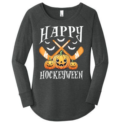 Happy Funny Hockeyween Pumpkin Hockey Lovers Gift Women's Perfect Tri Tunic Long Sleeve Shirt