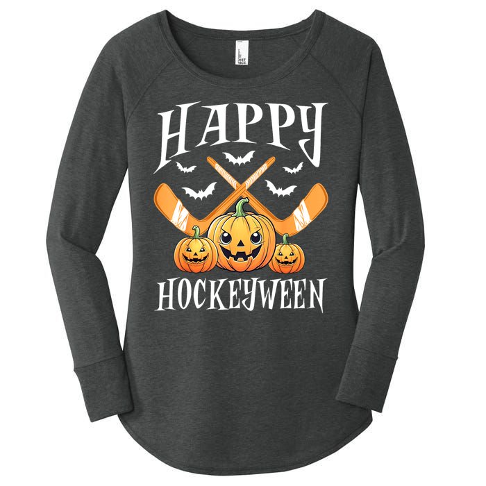 Happy Funny Hockeyween Pumpkin Hockey Lovers Gift Women's Perfect Tri Tunic Long Sleeve Shirt