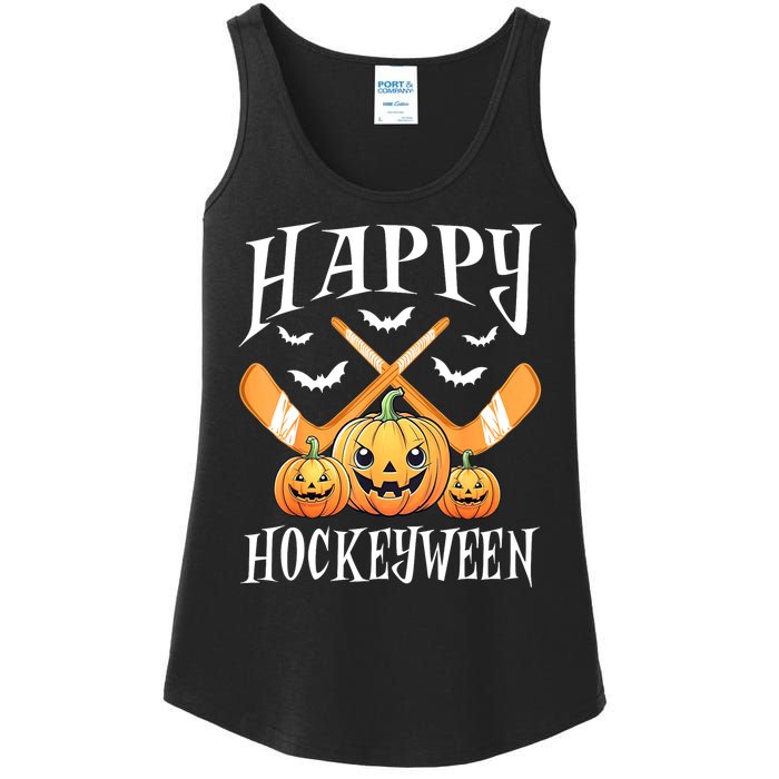 Happy Funny Hockeyween Pumpkin Hockey Lovers Gift Ladies Essential Tank