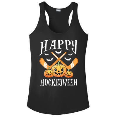 Happy Funny Hockeyween Pumpkin Hockey Lovers Gift Ladies PosiCharge Competitor Racerback Tank