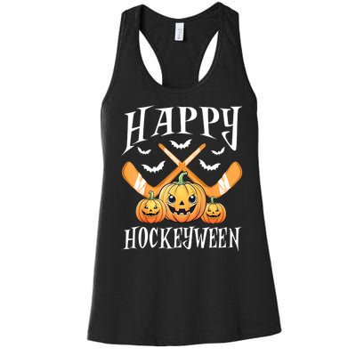 Happy Funny Hockeyween Pumpkin Hockey Lovers Gift Women's Racerback Tank