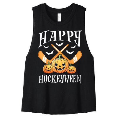 Happy Funny Hockeyween Pumpkin Hockey Lovers Gift Women's Racerback Cropped Tank