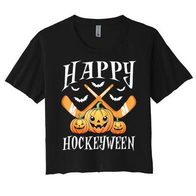 Happy Funny Hockeyween Pumpkin Hockey Lovers Gift Women's Crop Top Tee