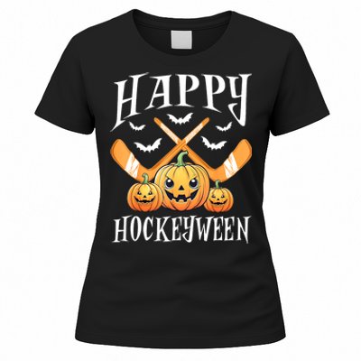 Happy Funny Hockeyween Pumpkin Hockey Lovers Gift Women's T-Shirt