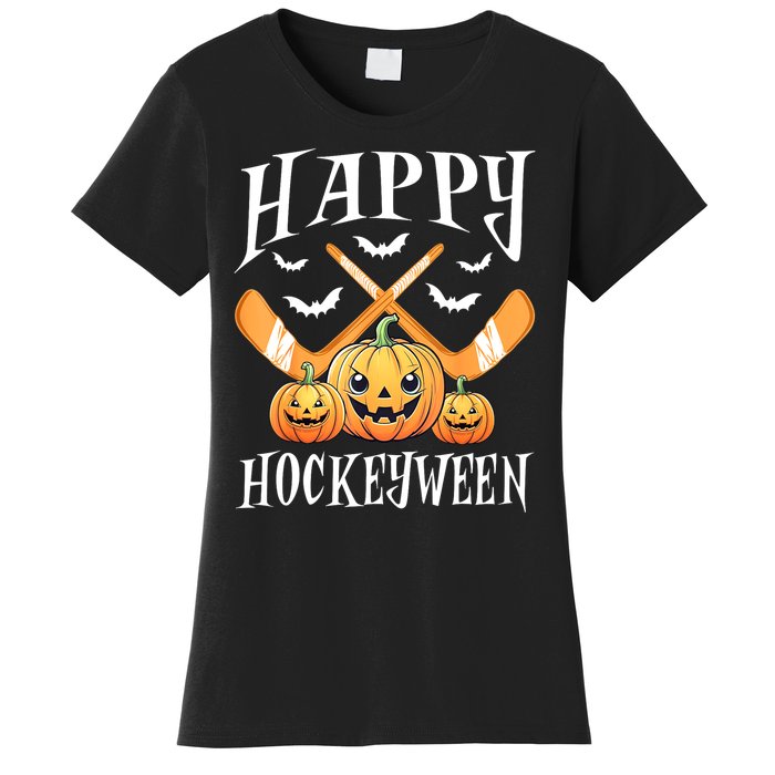 Happy Funny Hockeyween Pumpkin Hockey Lovers Gift Women's T-Shirt