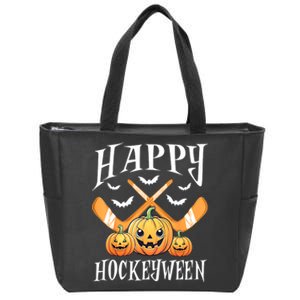 Happy Funny Hockeyween Pumpkin Hockey Lovers Gift Zip Tote Bag