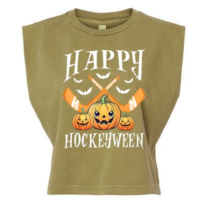 Happy Funny Hockeyween Pumpkin Hockey Lovers Gift Garment-Dyed Women's Muscle Tee