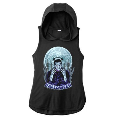 Halloween Frankenstein Ladies PosiCharge Tri-Blend Wicking Draft Hoodie Tank