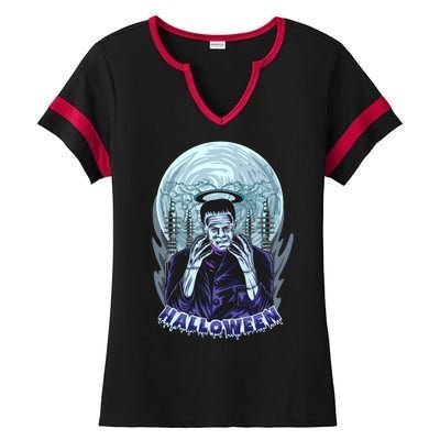 Halloween Frankenstein Ladies Halftime Notch Neck Tee