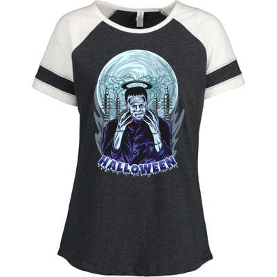 Halloween Frankenstein Enza Ladies Jersey Colorblock Tee