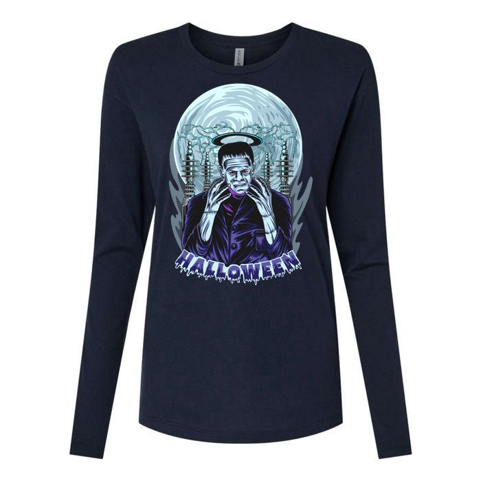 Halloween Frankenstein Womens Cotton Relaxed Long Sleeve T-Shirt