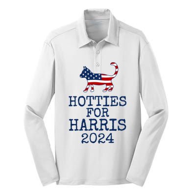 Hotties For Harris 2024 Cat Ladies Kamala Presidential Election 2024 Silk Touch Performance Long Sleeve Polo