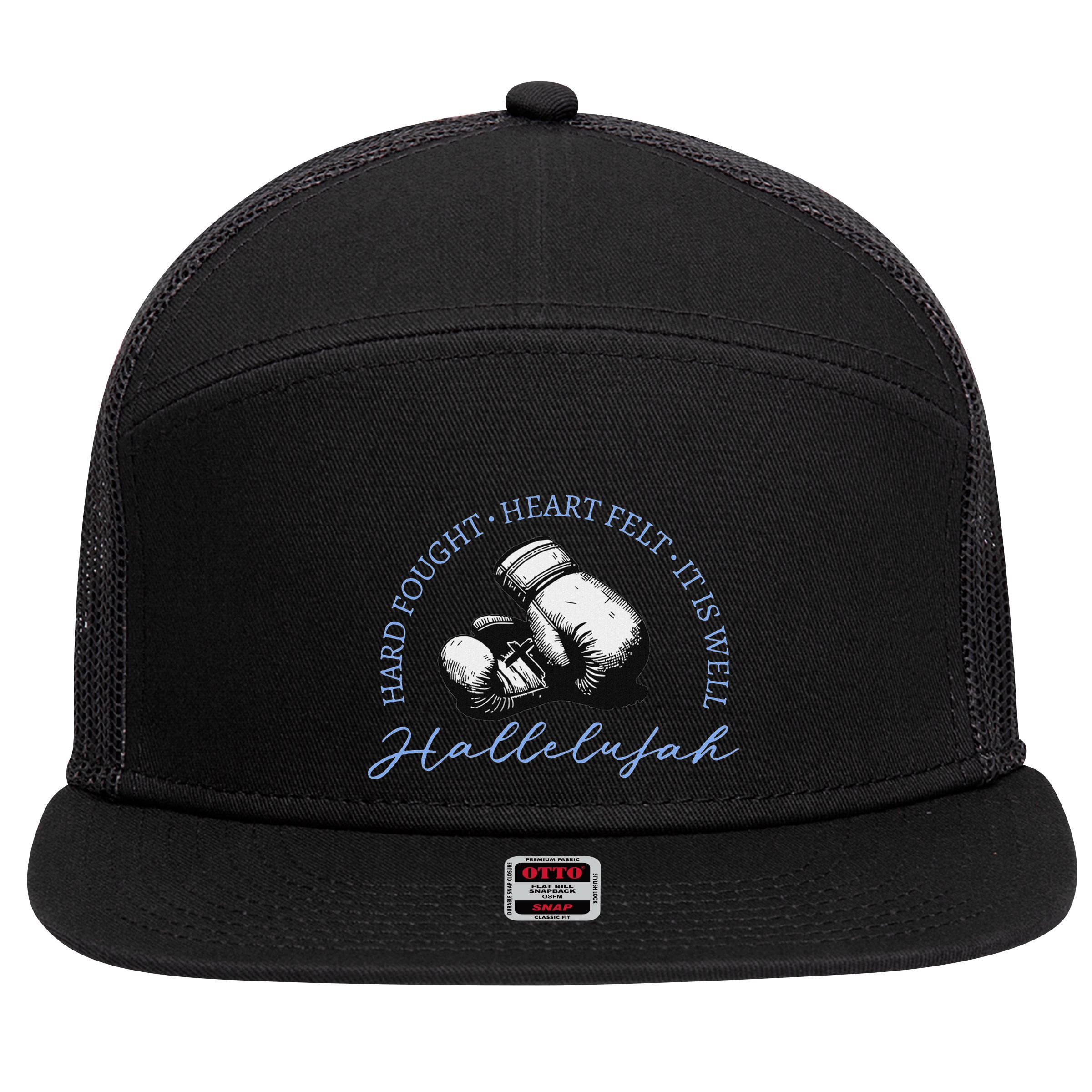 Hard Fought Heart Felt It Is Well Hallelujah 7 Panel Mesh Trucker Snapback Hat