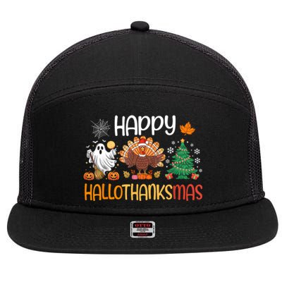 Hallothanksmas Funny Halloween Thanksgiving Christmas 7 Panel Mesh Trucker Snapback Hat