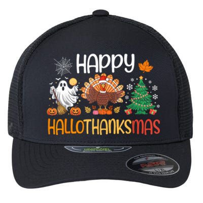 Hallothanksmas Funny Halloween Thanksgiving Christmas Flexfit Unipanel Trucker Cap