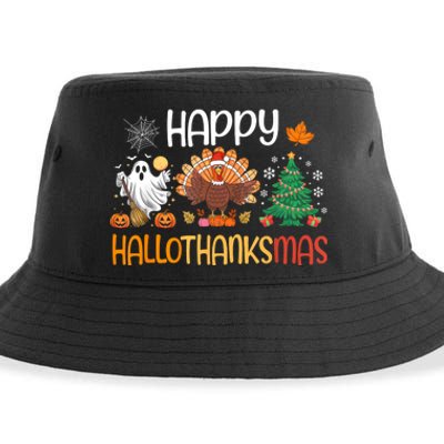 Hallothanksmas Funny Halloween Thanksgiving Christmas Sustainable Bucket Hat