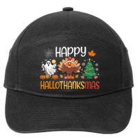 Hallothanksmas Funny Halloween Thanksgiving Christmas 7-Panel Snapback Hat