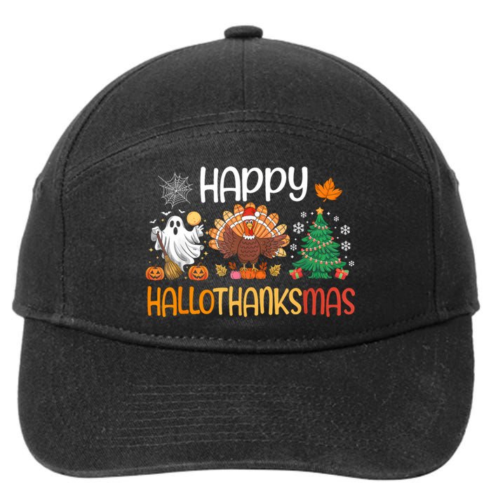 Hallothanksmas Funny Halloween Thanksgiving Christmas 7-Panel Snapback Hat