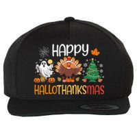 Hallothanksmas Funny Halloween Thanksgiving Christmas Wool Snapback Cap