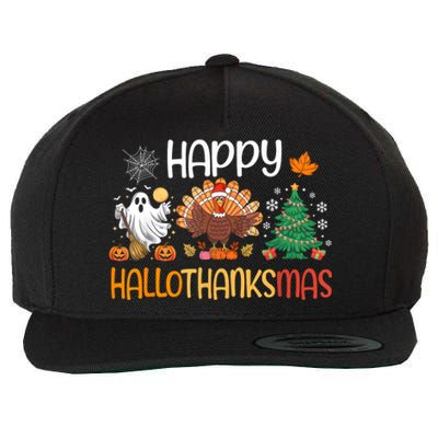 Hallothanksmas Funny Halloween Thanksgiving Christmas Wool Snapback Cap