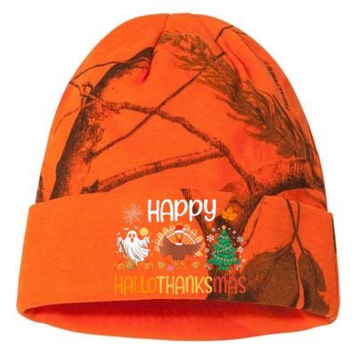 Hallothanksmas Funny Halloween Thanksgiving Christmas Kati Licensed 12" Camo Beanie