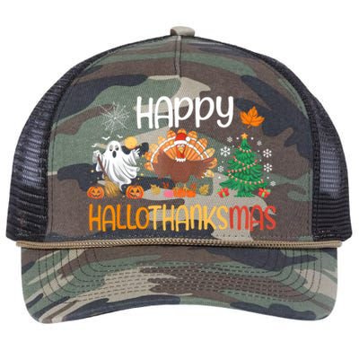 Hallothanksmas Funny Halloween Thanksgiving Christmas Retro Rope Trucker Hat Cap