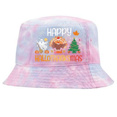 Hallothanksmas Funny Halloween Thanksgiving Christmas Tie-Dyed Bucket Hat