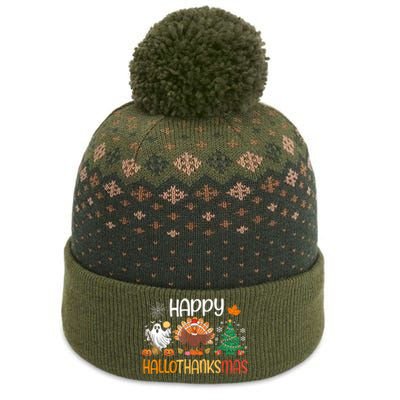 Hallothanksmas Funny Halloween Thanksgiving Christmas The Baniff Cuffed Pom Beanie