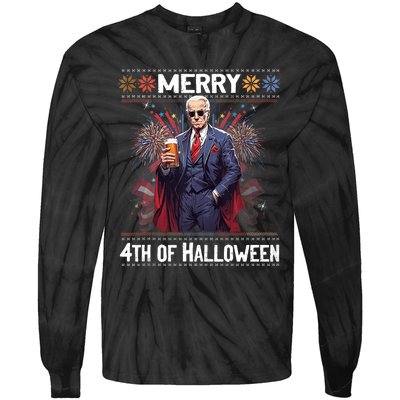 Halloween Funny Happy 4th Of July Anti Joe Biden Tie-Dye Long Sleeve Shirt