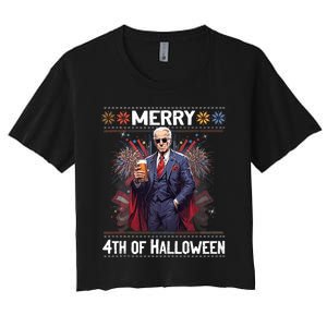 Halloween Funny Happy 4th Of July Anti Joe Biden Women's Crop Top Tee