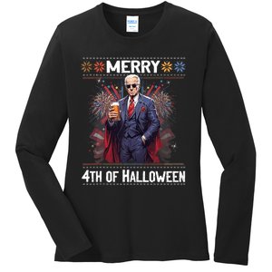 Halloween Funny Happy 4th Of July Anti Joe Biden Ladies Long Sleeve Shirt