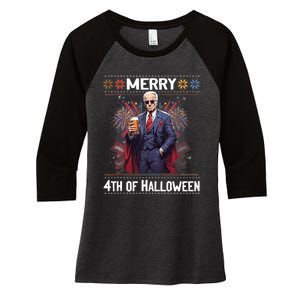 Halloween Funny Happy 4th Of July Anti Joe Biden Women's Tri-Blend 3/4-Sleeve Raglan Shirt