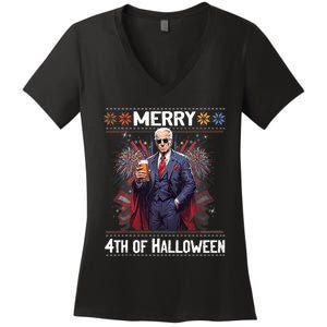 Halloween Funny Happy 4th Of July Anti Joe Biden Women's V-Neck T-Shirt