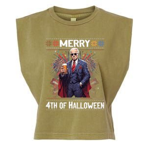 Halloween Funny Happy 4th Of July Anti Joe Biden Garment-Dyed Women's Muscle Tee