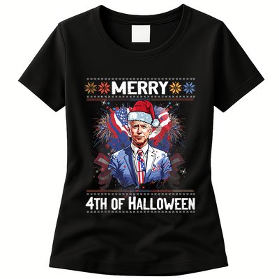 Halloween Funny Happy 4th Of July Anti Joe Biden Womens T-Shirt