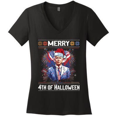Halloween Funny Happy 4th Of July Anti Joe Biden Women's V-Neck T-Shirt